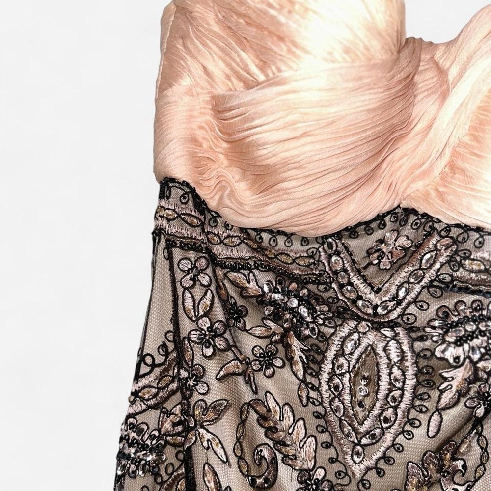 Sue Wong Nocturne Strapless Beaded Dress Pink Black Art Deco Gatsby 14